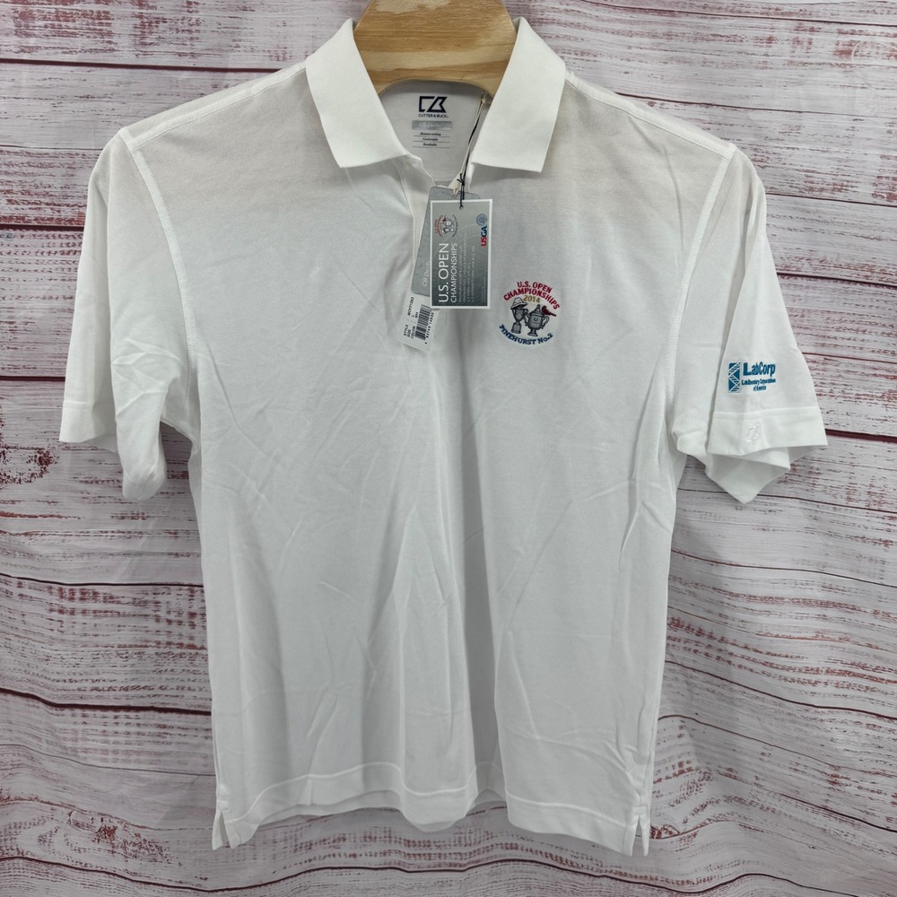 Cutter &‎ Buck Polo Shirt Mens Large 2014 US Open Pinehurst No 2 Golf White NWT